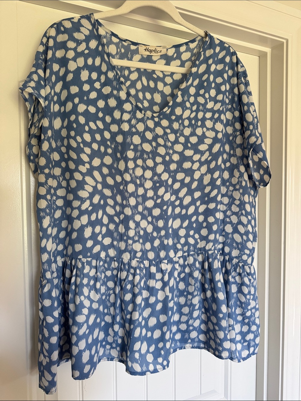 Haptics Blue and White Printed Ruffle-Hem Tunic